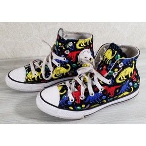 Converse Hi Top Gamer Sneaker Size  2 Junior Black Dinosaurs Lace Up Shoes